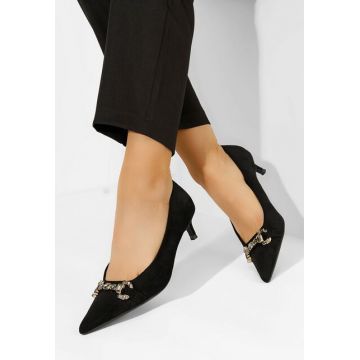 Pantofi stiletto cu toc mic Treva negri