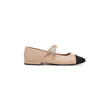 Balerini dama -  piele ecologica - bej/negru -