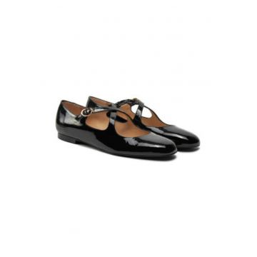 Balerini dama -  piele lacuita - negru -