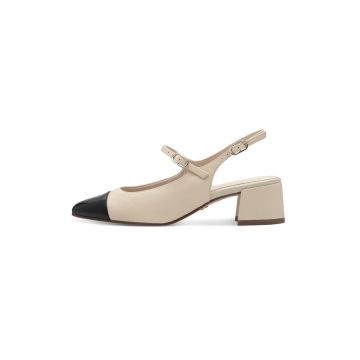 Pantofi cu segmente de piele - Alb fildes/Negru