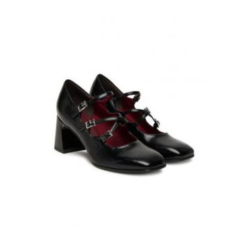 Pantofi cu toc dama -  piele ecologica - negru - Pantofi cu toc dama -  piele ecologica - negru -