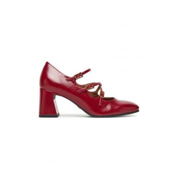 Pantofi cu toc dama -  piele ecologica - rosu - Pantofi cu toc dama -  piele ecologica - rosu -