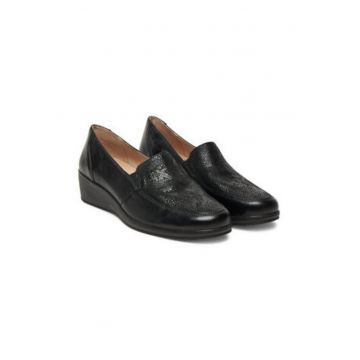 Pantofi dama -  piele naturala - negru - piele - talpa plata