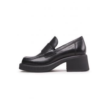 Pantofi dama -  piele naturala - negru - tocul conic - varf patrat -