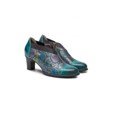 Pantofi dama -  piele naturala - toc bloc - multicolor -