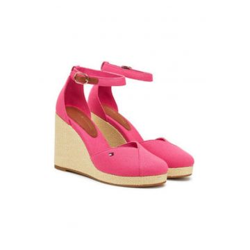 Pantofi dama -  platforma - inchidere cu catarama - roz - textil -