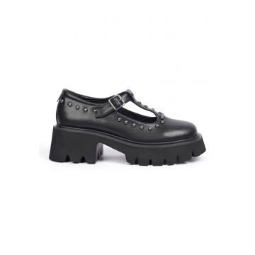 Pantofi din piele naturala cu aplicatii metalice Elenore