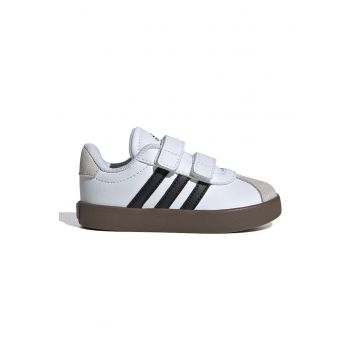 Pantofi sport VL Court de piele ecologica si piele intoarsa cu velcro - Negru/Maro nisip/Alb optic