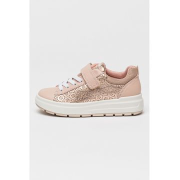 Pantofi sport cu inchidere velcro si garnituri din piele - Roz prafuit