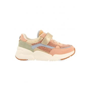 Pantofi sport cu insertii de piele intoarsa - Auriu/Portocaliu persan