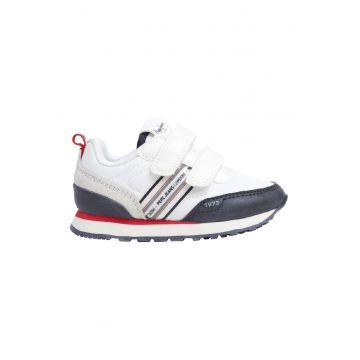 Pantofi sport cu logo si velcro - Alb/Gri carbune