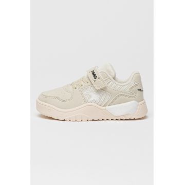 Pantofi sport cu talpa plata si insertii din piele intoarsa ecologica - Crem