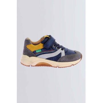 Pantofi sport cu velcro si insertii de piele intoarsa - Albastru inchis/Maro taupe/Galben sofran