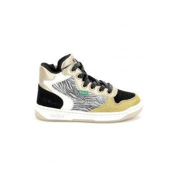 Pantofi sport de piele ecologica cu garnituri de piele intoarsa - Auriu/Negru/Gri