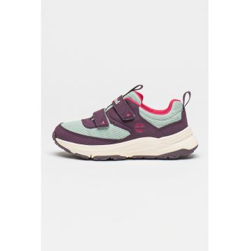 Pantofi sport din material textil cu insertii din piele ecologica - Verde pal/Alb murdar/Ametist