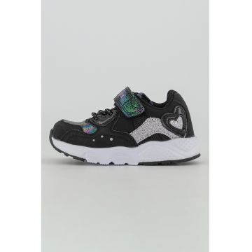 Pantofi sport din piele ecologica si material textil cu velcro - Negru/Gri deschis/Alb optic