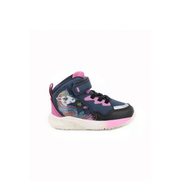 Pantofi sport high-top de piele ecologica - Roz/Bleumarin