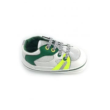 Pantofi sport low-cut cu garnituri de piele - Gri deschis/Verde englez/Verde lime