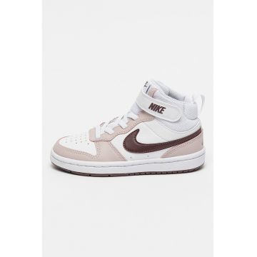 Pantofi sport mid-high cu insertii din piele Court Borough 2 - Alb/Roz pal