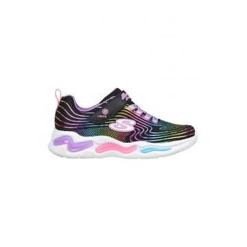 Pantofi sport cu imprimeu si lumini Led Wavy Beams - Negru/Violet/Roz