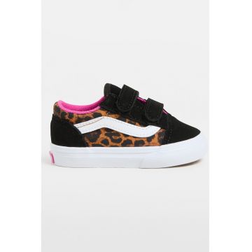 Pantofi sport cu inchidere velcro si segmente din piele intoarsa - Negru/Maro/Roz