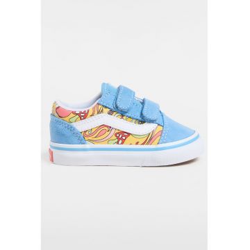 Pantofi sport cu piele si piele intoarsa cu inchidere velcro - Albastru pastel/Galben