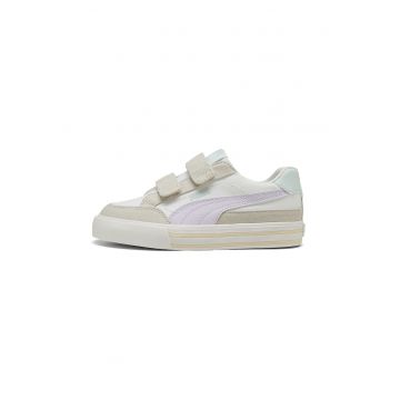 Pantofi sport cu velcro Court Classic - Alb/Maro nisip/Lila