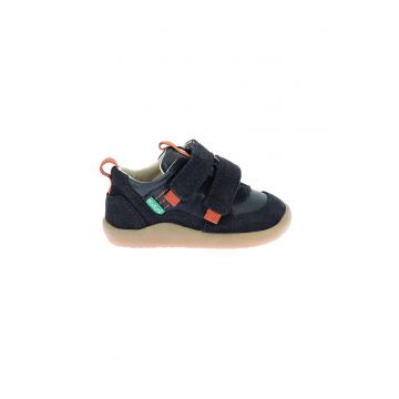 Pantofi sport de piele cu velcro - Portocaliu/Bleumarin