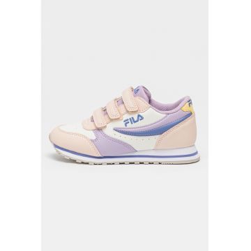 Pantofi sport de piele ecologica cu inchidere velcro Orbit - Piersica/Lila/Alb murdar