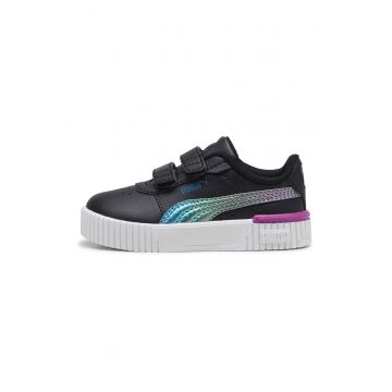 Pantofi sport de piele ecologica cu velcro Carina 2.0 - Albastru pastel/Negru/Roz fandango