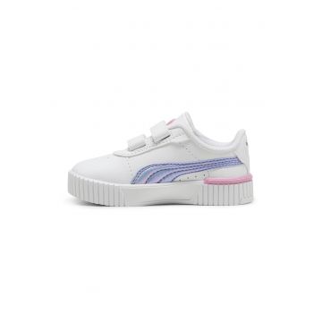 Pantofi sport de piele ecologica cu velcro Carina 2.0 - Albastru lavanda/Roz pastel/Alb murdar