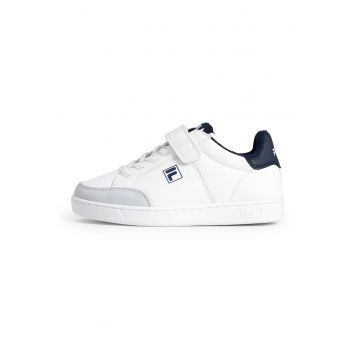 Pantofi sport din piele ecologica cu velcro Courtbay - Alb/Gri deschis/Albastru ultramarin