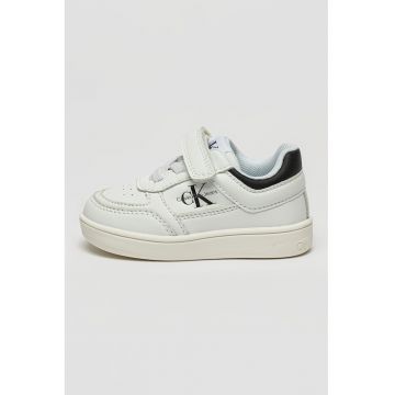 Pantofi sport unisex din piele ecologica cu logo si velcro - Alb/Negru