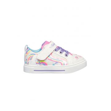 Pantofi stralucitori cu velcro si lumini Twinkle Sparks - Alb/Roz/Albastru