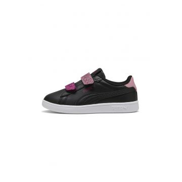 Pantofi sport cu detalii contrastante si banda velcro stralucitoare Smash 3.0 - Negru/Roz prafuit/Violet pruna