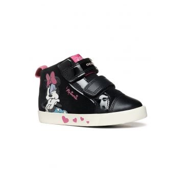 Pantofi sport cu garnituri din piele intoarsa si detaliu cu Minnie Mouse - Negru/Alb murdar/Roz