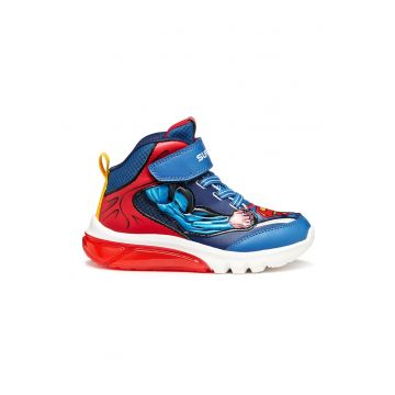 Pantofi sport cu LED-uri si imprimeu Superman - Rosu/Albastru royal