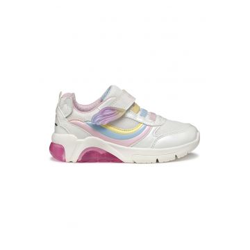 Pantofi sport cu plasa din material textil si velcro - Albastru pastel/Roz pastel/Alb murdar