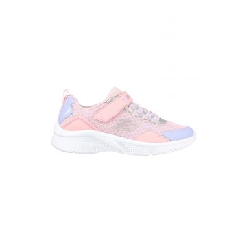 Pantofi sport cu velcro si insertii textile Microspec-Bright - Roz somon/Lila