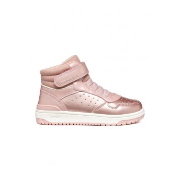 Pantofi sport de piele ecologica cu velcro - Roz pastel/Auriu rose