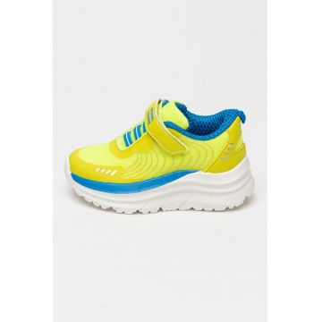 Pantofi sport din material textil cu inchidere velcro si garnituri din material sintetic - Albastru royal/Alb optic/Verde fistic