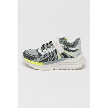 Pantofi sport din material textil cu inchidere velcro - Gri deschis/Verde electric/Alb murdar
