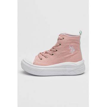 Pantofi sport din material textil cu model uni - Roz somon