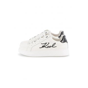 Pantofi sport din piele cu logo - Alb fildes/Negru