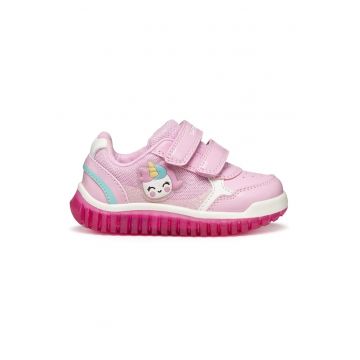 Pantofi sport din piele ecologica cu model grafic si inchidere velcro - Roz