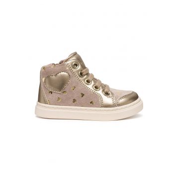 Pantofi sport din piele intoarsa cu insertii din piele ecologica - Auriu/Bej