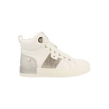 Pantofi sport mid-high din piele ecologica cu detalii stralucitoare - Alb