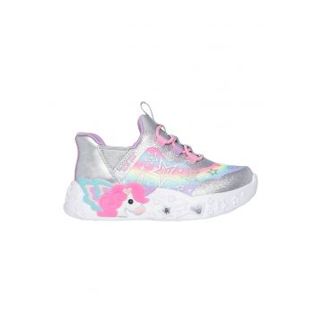 Pantofi sport slip-ins Unicorn Charmer cu aspect stralucitor si lumini - Roz deschis/Argintiu