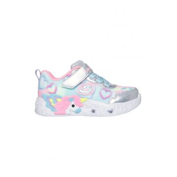 Pantofi sport Unicorn Charmer cu LED-uri si velcro - Albastru pastel/Roz pastel/Argintiu