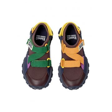 Pantofi sport cu garnituri din piele si velcro - Maro/Bleumarin